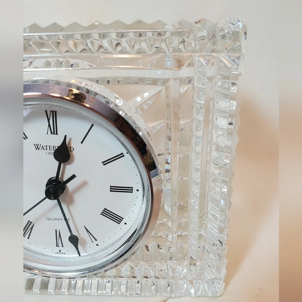 Waterford Crystal Desk Clock - Elegant White and Silver Design Mantle Shelf EUC